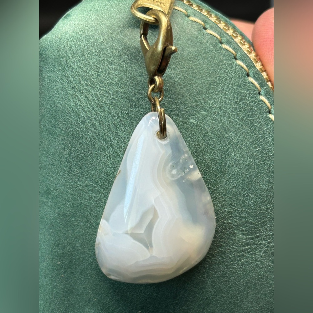Montana White Agate Charm: Dendritic Yellowstone Stone, Bronze Clasp